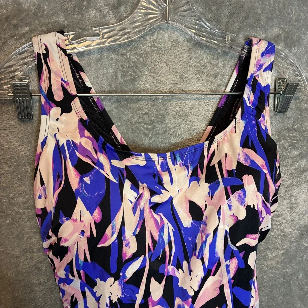 Swimsuits for All Womens Floral Side Slit Swim Dress 16 Plus Botanical Colorful